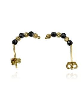 Złote Delikatne Kolczyk na Sztyfcie z Kulkami i Czarnymi Kamieniami  - próba 585