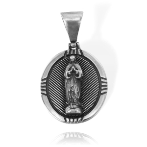 Srebrny Oksydowany Medalik z Matką Boską