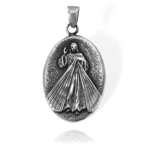 Srebrny Oksydowany Medalik z Panem Jezusem