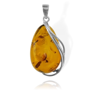Piękny Srebrny Wisiorek z Bursztynem