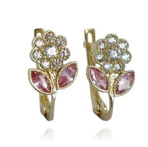 Złote Kolczyki Kwiatuszki z Cyrkoniami - próba 585