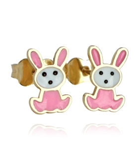 Złote Kolczyki Króliczki Zajączki Ręcznie Malowane - pr. 585