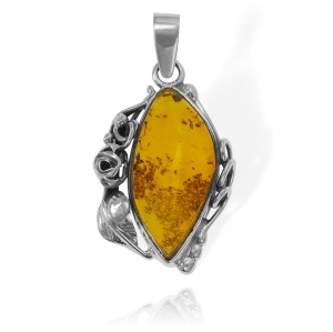 Piękny Srebrny Wisiorek z Bursztynem