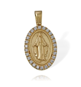 Złoty Cudowny Medalik Matki Boskiej Niepokalana z Cyrkoniami - Próba 585