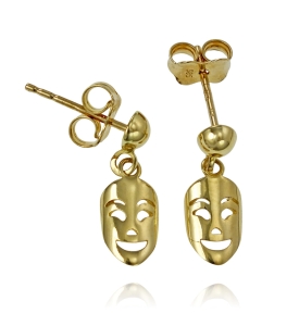 Złote Wiszące Ażurowe Kolczyki Maski Maska - próba 585