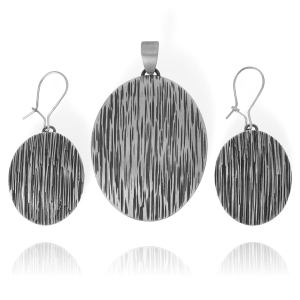 Piękny Srebrny Oksydowany Owalny Komplet! 