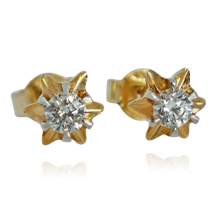 Złote Efektowne Kolczyki z Brylantami - próba 585