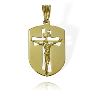 Złoty Medalik z Jezusem na Krzyżu - Próba 585 ! 