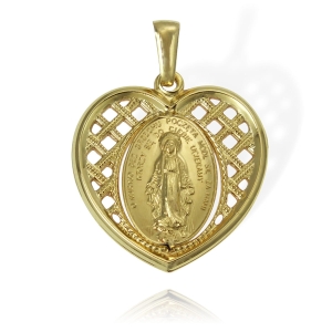 Złoty Ażurowy Medalik Cudowny Niepokalana Matka Boska w Sercu