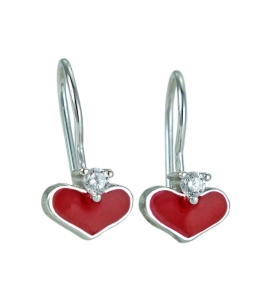 Srebrne Rodowane Kolczyki Czerwone Serca,Serduszka z Cyrkonią na Biglu !!!