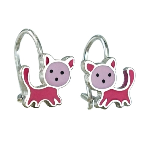Piękne Srebrne Rodowane Kolczyki Różowe Kotki na Biglu !!!