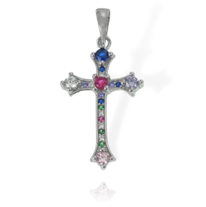 Srebrny Rodowany Krzyż Krzyżyk z Cyrkoniami 