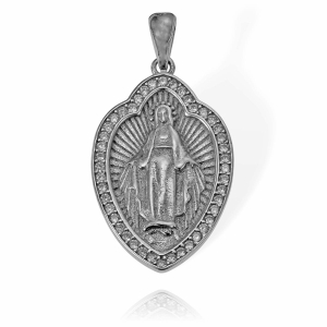 Srebrny Rodowany Medalik Matka Boska z Cyrkoniami !  