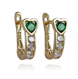 Złote Kolczyki Przecinki Serca z Cyrkoniami na Angliku - próba 585