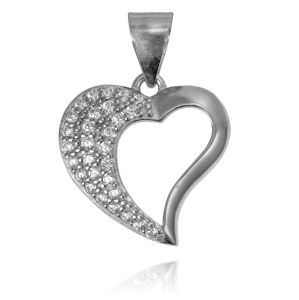 Cudny Srebrny Wisiorek Serce z Cyrkoniami 
