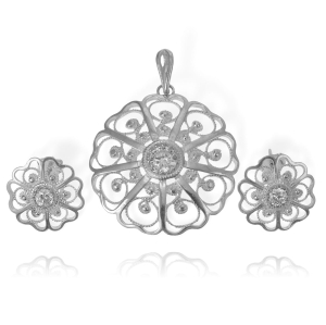 Srebrny Ażurowy Komplet z Cyrkoniami!