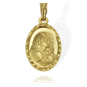 Złoty Diamentowany Medalik Matka Boska z Dzieciątkiem