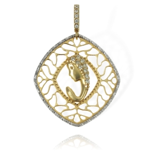 Złoty Ażurowy, Diamentowany Medalik Matka Boska z Cyrkoniami