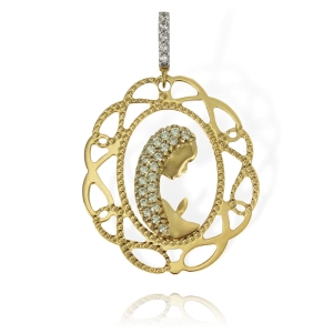 Złoty Ażurowy, Diamentowany Medalik Matka Boska z Cyrkoniami