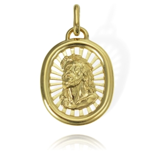 Złoty Ażurowy Medalik Jezus Chrystus z Koroną Cierniową