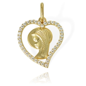 Piękny Złoty Medalik Matka Boska z Cyrkoniami 