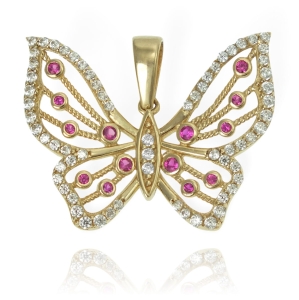 Złoty Diamentowany Wisiorek Motyl z Cyrkoniami - Pr. 585