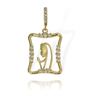 Piękny Złoty Medalik Matka Boska Modląca z Cyrkoniami 