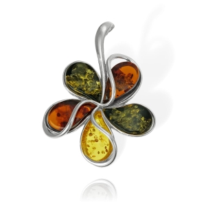 Piękny Srebrny Wisiorek z Bursztynami 