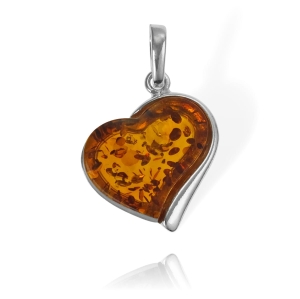 Piękny Srebrny Efektowny Wisiorek z Bursztynowym Sercem 