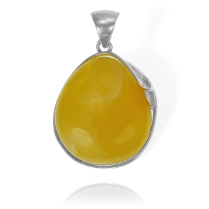 Piękny Srebrny Wisior, Wisiorek z Bursztynem z Listkiem