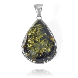 Piękny Srebrny Wisior, Wisiorek z Bursztynem