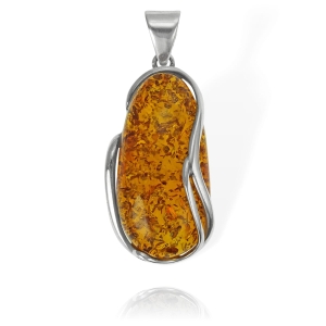 Piękny Srebrny Wisior, Wisiorek z Bursztynem 