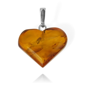  Srebrny Cudowny Wisiorek Bursztynowe Serce 