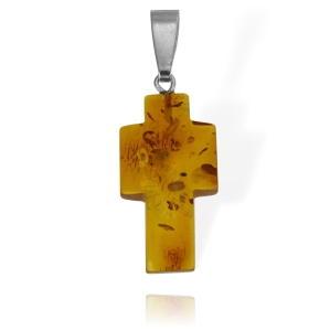  Srebrny Piękny Krzyż Krzyżyk z Bursztynu 