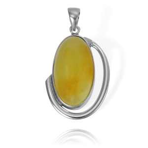 Piękny Srebrny Efektowny Wisiorek z Żółtym Bursztynem