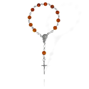 Srebrny Różaniec z Bursztynami Dziesiątka Różańcowa