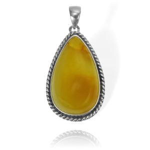 Piękny Srebrny Oksydowany Wisiorek z Bursztynem 