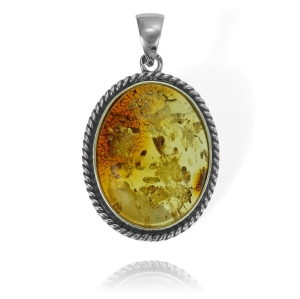 Piękny Srebrny Oksydowany Wisiorek z Bursztynem 