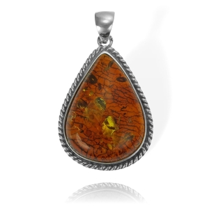 Piękny Srebrny Oksydowany Wisiorek z Bursztynem