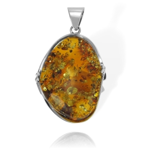 Cudny Srebrny Wisior, Wisiorek z Bursztynem 