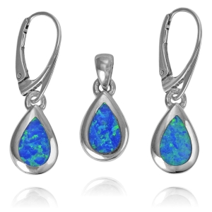 Piękny Srebrny Komplet Kropelki z Opalem !   