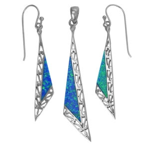 Piękny Srebrny Ażurowy Komplet z Opalem !