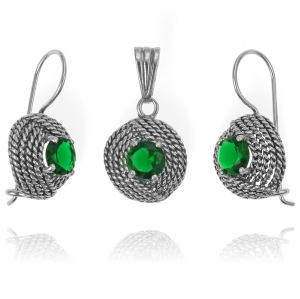 Srebrny Oksydowany Komplet z Cyrkoniami !