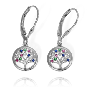 Srebrne Rodowane Kolczyki Drzewka z Cyrkoniami 