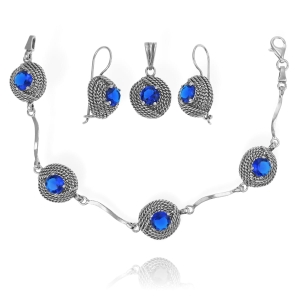 Piękny Srebrny Oksydowany Komplet z Cyrkoniami !