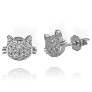 Piękne Srebrne Rodowane Kolczyki Kotki z Cyrkoniami ! 