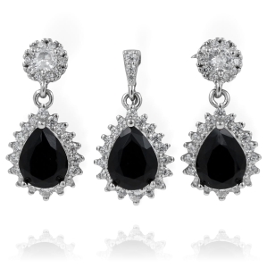 Srebrny Oksydowany Komplet z Cyrkoniami ! 