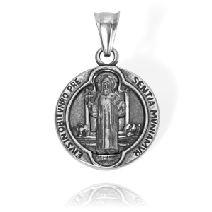 Srebrny Oksydowany Medalik z Wizerunkiem Św. Benedykta Benedykt