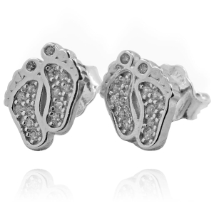 Piękne Srebrne Kolczyki Rodowane Stopy z Cyrkoniami !