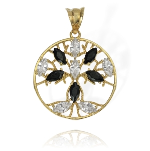 Złoty Ażurowy, Diamentowany Wisiorek Drzewo z Cyrkoniami